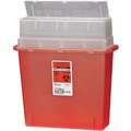 Covidien Sharps Container, Auto Drop Lid Type, 11" Height, 4-1/4" Length, 12-1/4" Width, Plastic, Red