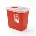 Covidien Sharps Container, Hinged Lid Type, 10" Height, 7-1/4" Length, 10-1/2" Width, Plastic, Red