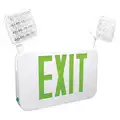 Number of Faces 2, LED, Exit Sign with Emergency Lights, White, Plastic, Letter Color Green