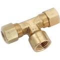 Female Tee: Brass, Compression x Compression x FNPT, 1/8 in Pipe Size, For 3/8 in x 3/8 in Tube OD