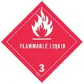 DOT Label, Class 3, Flammable Liquid, Vinyl, Self-Sticking, White/Red, 4" Height, PK 250