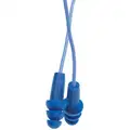 Flanged Ear Plugs, 26dB Noise Reduction Rating NRR, Corded, M, Blue, PK 100