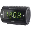 Jensen Desk Clock: Manual, LED, Round, 5 3/8 in Overall Dia., 3 1/2 in Face Dia., Wired, Digital