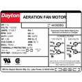 Dayton Aeration Fan Motor, 1 1/2 HP, Capacitor-Start, Nameplate RPM 3,450, Voltage 115/230V AC