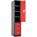 Red/Black Wardrobe Locker, (1) Wide, (1) Tier Openings: 1, 18" W X 24" D X 78" H