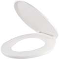 Toilet Seat: White, Plastic, Lift-Off Hinge, 1 3/4 in Seat Ht, 18 5/8 in Bolt to Seat Front, Closed