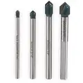 4-PC 3-Flat Glass and Tile Drill Bit Set, Solid Carbide, Uncoated