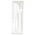 Prepackaged Cutlery Set, White, Medium Weight, Plastic, Unwrapped, PK 250