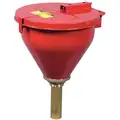 Safety Drum Funnel: Steel, 2.6 gal Overall Capacity, 10 3/4 in Overall Dia, 10 in Overall Ht, Latch