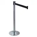 Retracta-Belt Barrier Post with Belt: Steel, Polished Chrome, 40 in Post H, 2 1/2 in Post Dia.