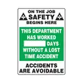 Safety Begins Here Days W/O An Accident Sign,Plastic,20"X14"