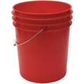 Pail: 5 gal, Open Head, Plastic, 12 3/8 in, 14 3/4 in Overall Ht, Round, Red