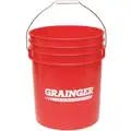 Pail: 5 gal, Open Head, Plastic, 12 3/8 in, 14 3/4 in Overall Ht, Round, Red
