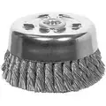 4" Knot Wire Cup Brush, 0.023" Wire Dia., 1-1/4" Trim Length
