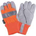 Cowhide Leather Work Gloves, Knit Wrist Cuff, High Visibility Orange, Size: XL, Left and Right Hand