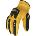 Cut Resistant Impact Gloves, Goatskin Palm Material, Brown, Yellow, Black, 1 PR