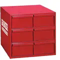 Steel Drawer Bin Cabinet, 12"W x 13"D x 12"H, 6 Drawers, Red