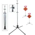 Portable Sign Stand, Aluminum, Sign Compatibility: Rigid, Roll-Up, Fillable: No, Orange