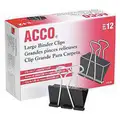 Acco Binder Clip: 2 in Size, Plastic/Steel, Black/Silver, 1 1/16 in Holding Capacity, 12 PK