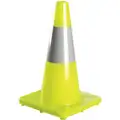 Traffic Cone: Not Approved for Roadway Use, Reflective, 18 in Cone Ht, Lime, Std Cone, PVC, (1) 6 in