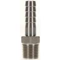 316 Stainless Steel Hose Barb with Straight Fitting Style, 1/2" Thread Size