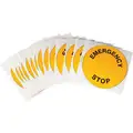 Brady Round Emergency Stop Legend Plate Label, Polyester with Acrylic-Foam Backed Adhesive, Black/Yellow