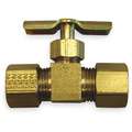 Needle Valve: Straight Fitting, Brass, 1/4 in Pipe Size, Double Compression