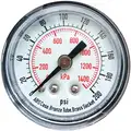 Pressure Gauge, 0 to 1400 kPa, 0 to 200 PSI Range, 1/8", MNPT, +/-3-2-3% Gauge Accuracy