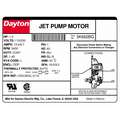 Dayton 1 HP Jet Pump Motor, Capacitor-Start, 3450 Nameplate RPM, 115/230 Voltage, 56J Frame