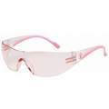 Safety Glasses: Wraparound Frame, Frameless, Light Red, Clear/Pink, Pink, Women's