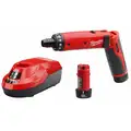 Milwaukee Screwdriver Kit: 1/4 in Hex Drive Size, 0 in-lb to 44 in-lb, 600 RPM Free Speed, (2) 2.0 Ah, 4V DC
