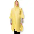 Disposable Rain Poncho, Yellow, Nylon, PVC, Fits Chest Size: 52" to 80", Length: 50"