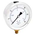 Industrial Pressure Gauge: 0 to 30 psi, 4" Dial, Liquid-Filled, 1/4" NPT Male, Bottom