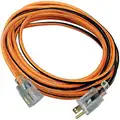 25 ft., Heavy Duty Lighted Extension Cord, 120VAC, 14/3, Orange with Black Stripe, Lighted End