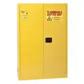 Eagle Flammables Safety Cabinet: Standard, 45 gal, 43" x 18" x 65", Yellow, Self-Closing, 2 Shelves, Standard