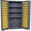Bin Cabinet: 36 in x 24 in 72 in, 4 Shelves, 96 Bins, Yellow, Deep Box, 14 ga Panel, Gray