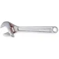 8" Adjustable Wrench, Plain Handle, 1" Jaw Capacity, Chrome Vanadium Steel