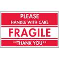 Shipping Labels, Fragile Thank You, Paper, Adhesive Back, 5" Width, 3" Height, PK 50