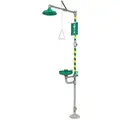 Haws Shower with Eyewash: Floor Mnt, Uncovered, Plastic Bowl, Galvanized Steel Pipe, Std Mounting