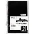 Mead Notebook: 9-1/2 in x 5-1/2 in Sheet Size, College, White, 150 Sheets, 0% Recycled Content, Left