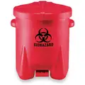 Biohazard Step On Waste Can, 6 gal., Red, Red, 16" x 13-1/2" x 16-1/2"