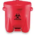 Biohazard Step On Waste Can, 10 gal., Red, Red, 18" x 18" x 22"