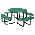 Picnic Table: Round, Expanded Metal, 46 in Dia, Walk Through, Green