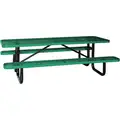 Picnic Table: Rectangle, Expanded Metal, 96 in Overall Wd, 62 in Overall Dp, Green