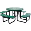 Picnic Table: Round, Perforated Metal, 81 in Dia, Walk Through, Green