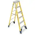 Werner Stepladder: 6 ft Ladder Ht, 5 Steps, 375 lb, 42 in Base Spread, 25 in Bottom Wd, Fiberglass