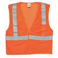 High Visibility Vest: ANSI Class 2, U, XL, Orange, Mesh Polyester, Hook-and-Loop, Single