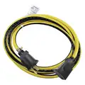 Power First Locking Extension Cord, Outdoor, 15.0 A, 125V AC, Number of Outlets 1, Yellow with Black Stripe