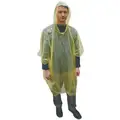 Disposable Rain Poncho, Yellow, Polyethylene, Fits Chest Size: 52", Length: 80"
