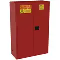 Jamco Flammables Safety Cabinet: Std, 72 gal, 43 in x 18 in x 65 in, Red, Self-Closing, 5 Shelves, 72 gal